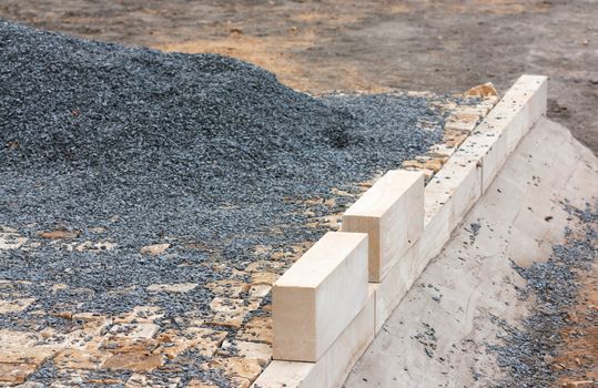 Installation of paved pedestrian way in city