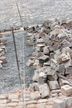 Installation of paved pedestrian way in city