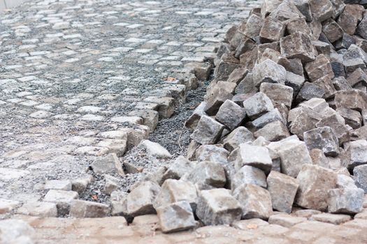 Installation of paved pedestrian way in city