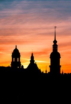 View of a sunset over the steeples of Dresden