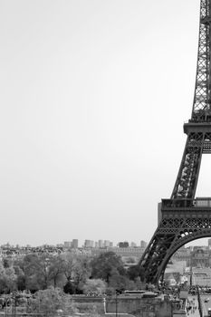 View of the Eiffel Tower and Paris, France. Black and White.