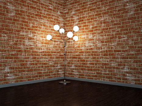 Empty room with lamp near the wall