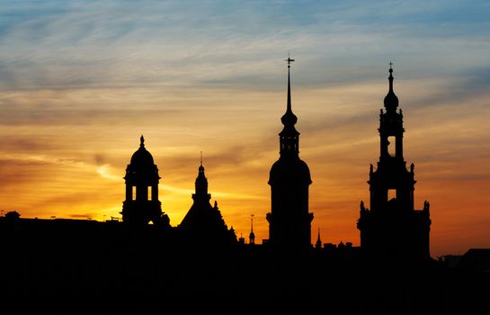 View of a sunset over the steeples of Dresden