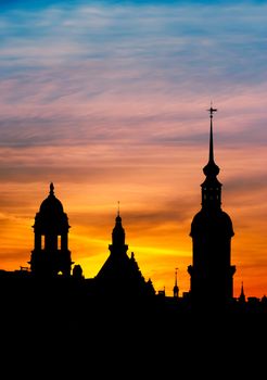 View of a sunset over the steeples of Dresden