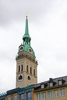 Tower of St. Peter Church in Center of Munich