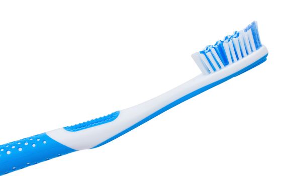 close-up blue tooth brush, isolated on white