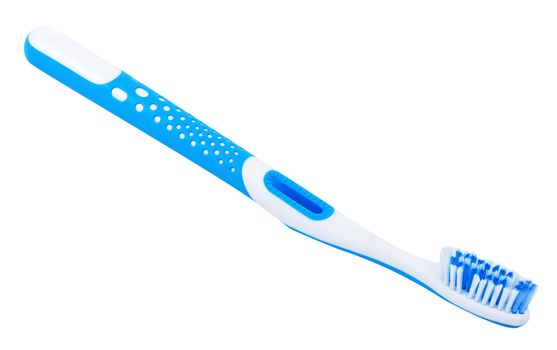 close-up blue tooth brush, isolated on white