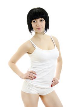 Fitness woman portrait. Isolated on white background.