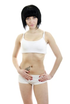 Fitness woman portrait. Isolated on white background.
