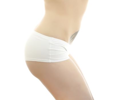 Beautiful female body back ass. Isolated on white background.