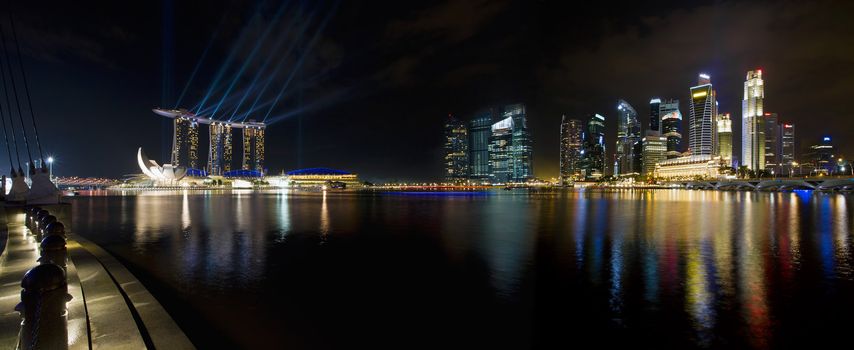 Singapore City Skyline by the Esplanade at Night Panorama