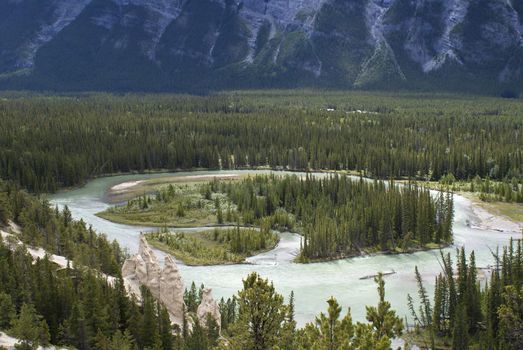 Wide view of lightly covered islands in the river.