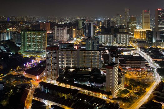 Singapore Chinatown Cityscape Night Scene with Light Trails