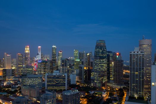 Singapore Cityscape at Blue Hour Aerial View