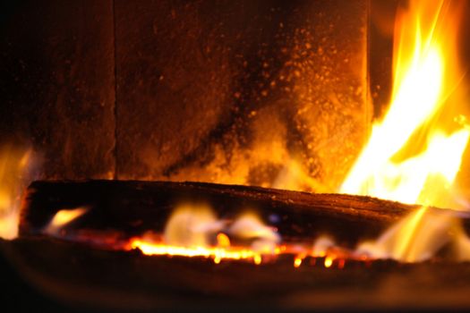 wood log in a fire place