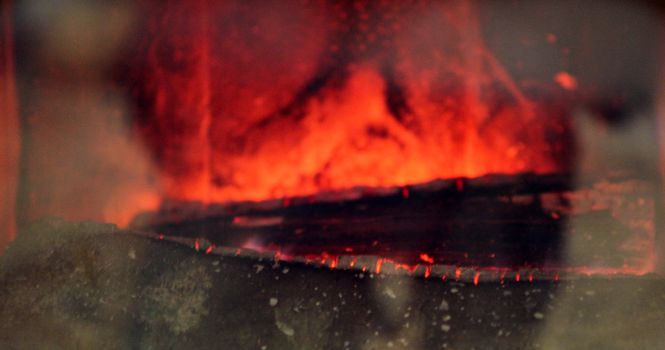 wood log in a fire place