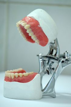 Dental lab articulator and white laboratory background