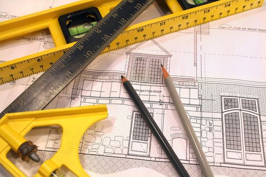 Architectural drawings and  tools of the trade