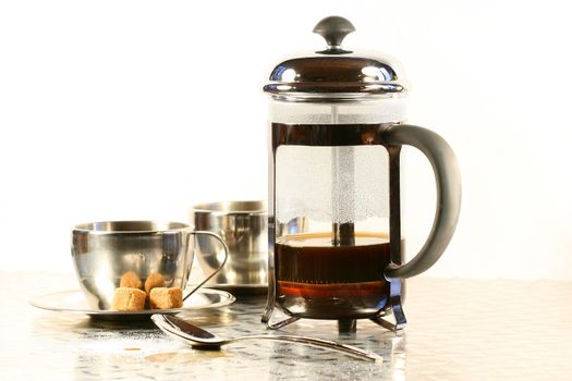 Coffee cups with french press / cafetiere