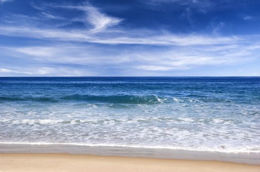 Beautiful beach with white sand and blue water