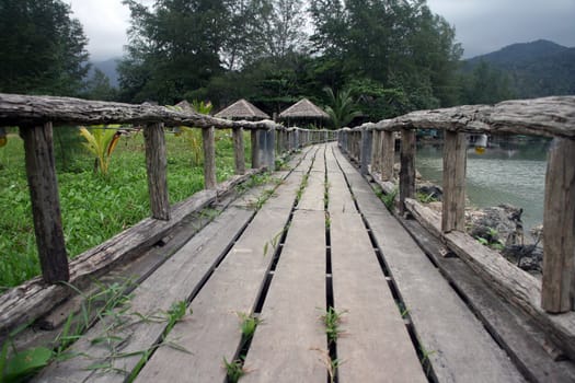 wooden bridge at blue lagoon koh chang island thailand