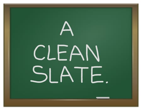 Illustration depicting a green chalk board with the words 'A clean slate' written on it in white chalk.