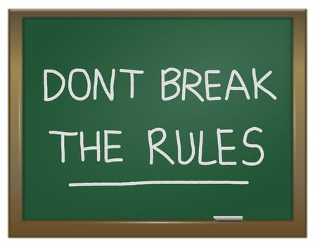 Illustration depicting a green chalk board with the words 'dont break the rules' written on it in white chalk.