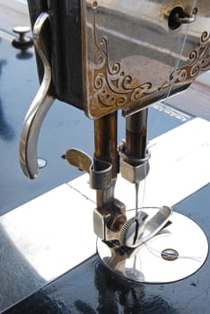 Old hand sewing machine details and close-up