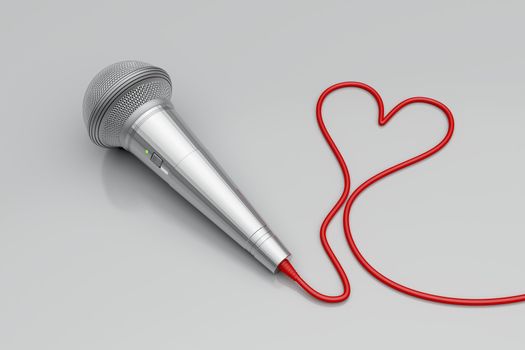 Music for love - concept image with microphone and heart shaped wire
