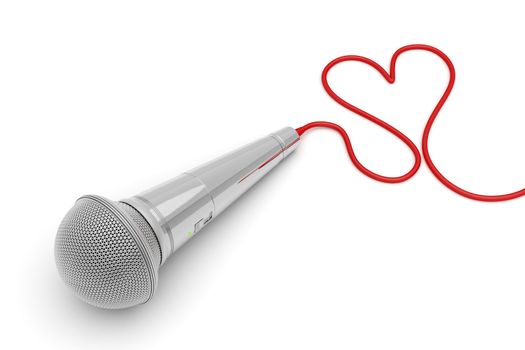 Music for love - concept image with microphone and heart shaped wire