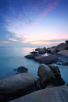 Sunset under long exposure along coast