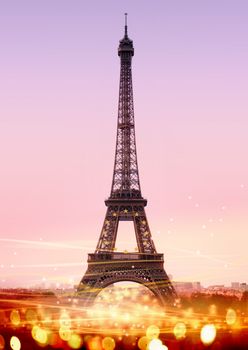romantic twilight in Paris, with the Eiffel Tower