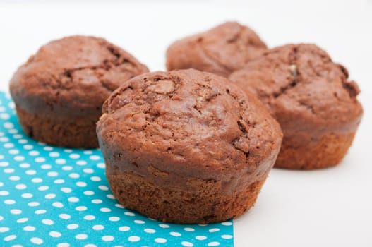 Close Up of Homemade Chocolate Muffins on White Table