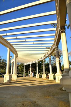 Decoration of the park, walk along the lake, the park is located near the port of Malaga