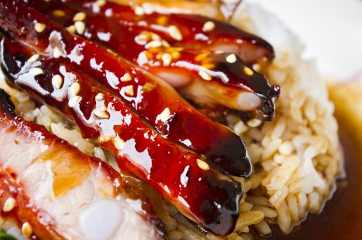 chinese style barbecue pork ribs with rice, popular in asian countries, picture taken in singapore.