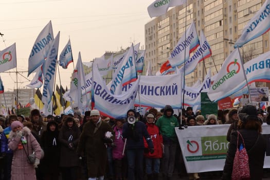 Russian democratic party “Yabloko” ’s column with the leader Mitrohin processing for the fair elections, Moscow, February 4th, 2012