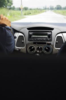 driving on the road, view from backseat