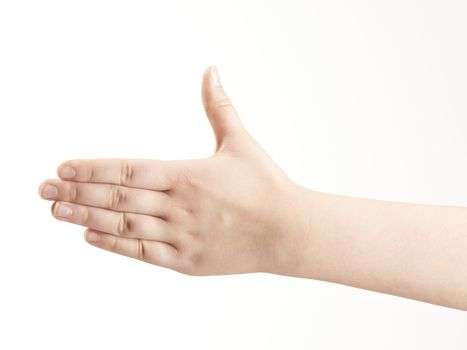 Back of childs hand - thumb up - on white background