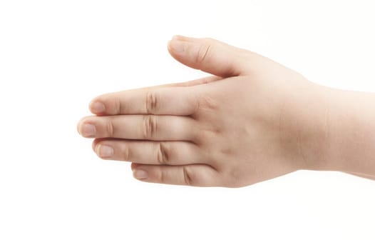 Back of childs hands - palms facing each other - on white background