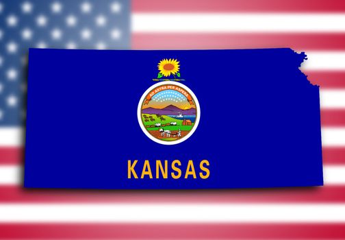 Map of Kansas, filled with the state flag