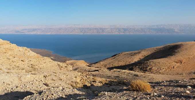 Desert landscape near the Dead Sea at sunset near Einot Tzukim