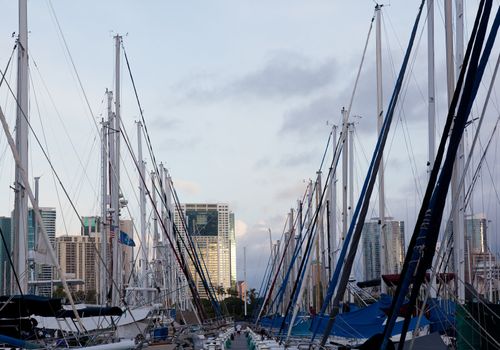 HONOLULU, HI - JANUARY 15: Reflections from downtown Honolulu and Hawaiki Tower on January 15, 2012. Hawaiki Tower has 46 stories and rises 400 feet.