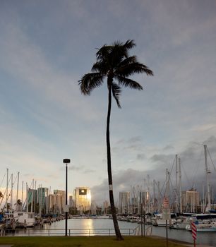 HONOLULU, HI - JANUARY 15: Reflections from downtown Honolulu and Hawaiki Tower on January 15, 2012. Hawaiki Tower has 46 stories and rises 400 feet.