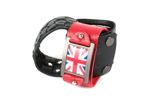 Men's leather belt with britain flag on a white background