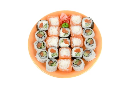 japanese sushi set at plate on a white