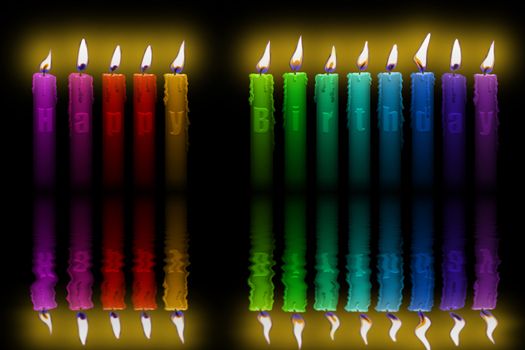 candles with happy birthday letters inside isolated flooding in calm water