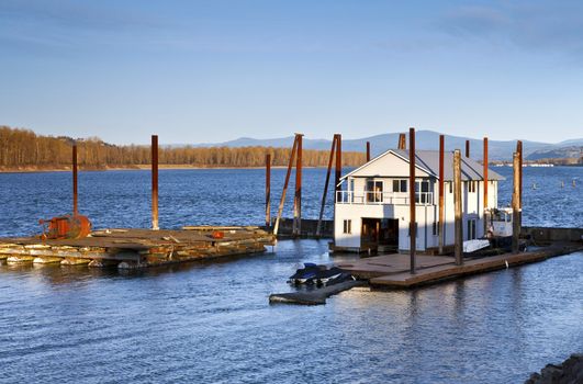 Floating house on the Columbia River Portland Oregon.