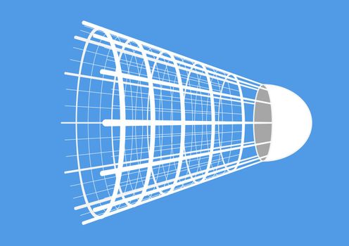 Isolated object of sporting equipment for badminton game: white shuttlecock with detailed grid