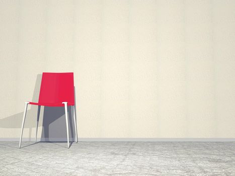 Single red chair in white room