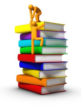 3D rendered stick figure Climbing to the books